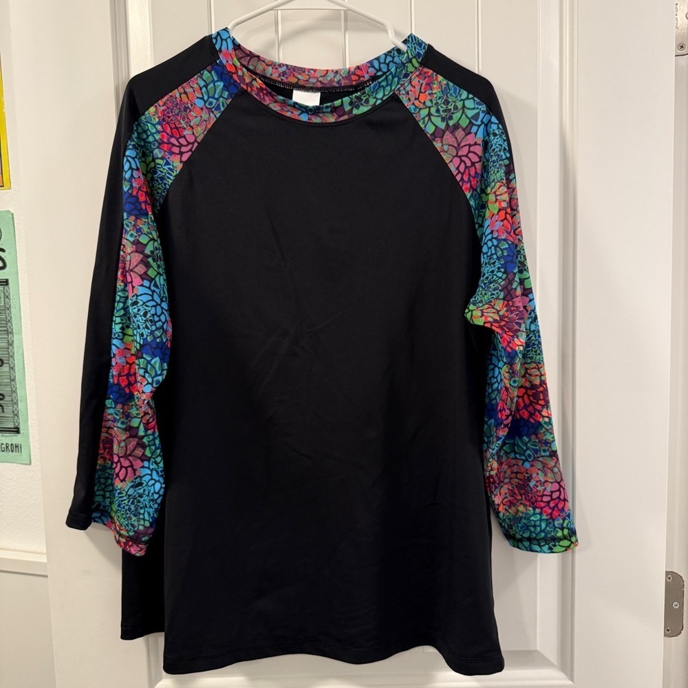 Hydrochic Black Floral Sun Shirt Rashguard SPF Women’s 2X